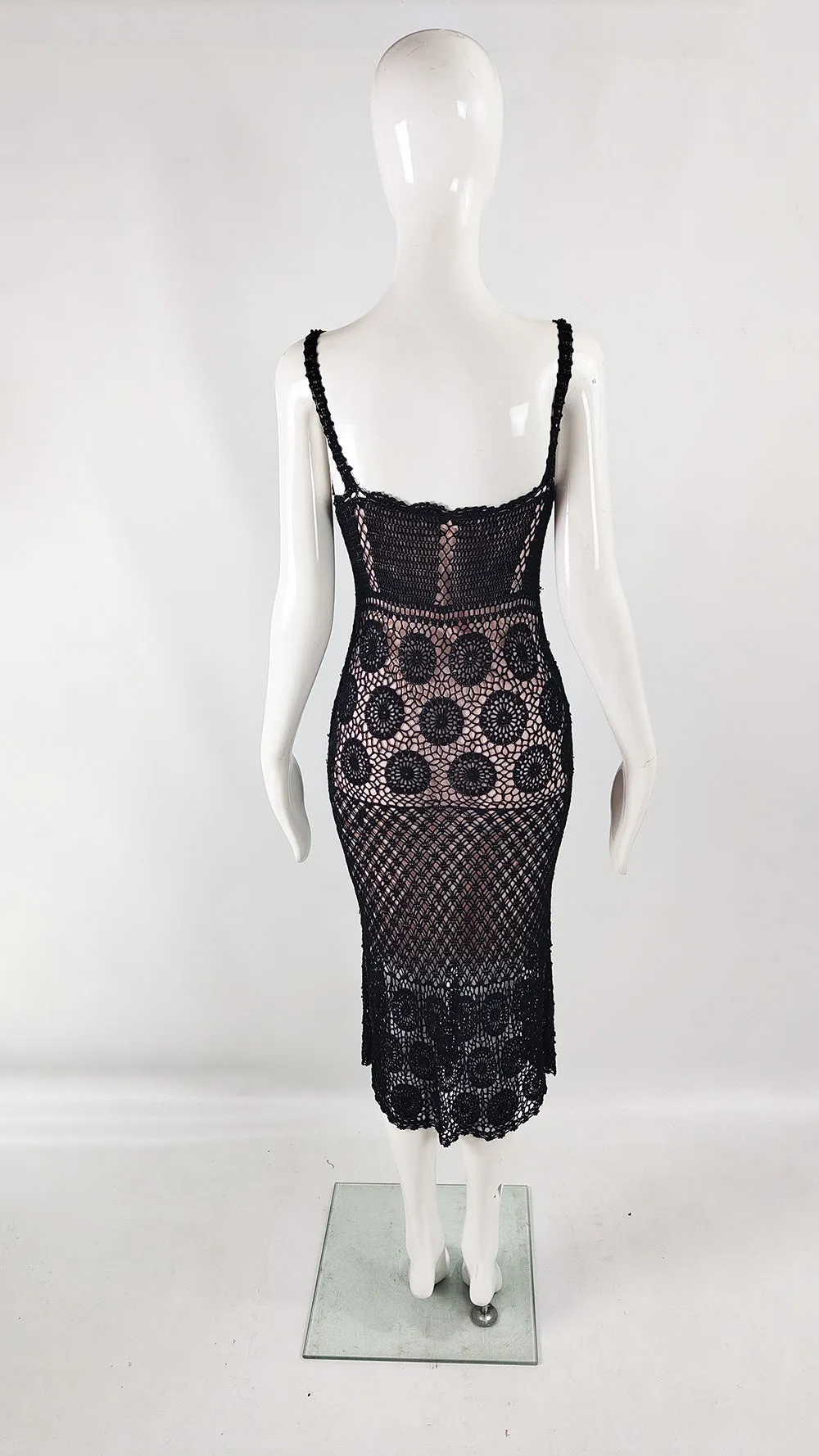 Ronit Zilkha Vintage Y2K Black Beaded Crochet Dress