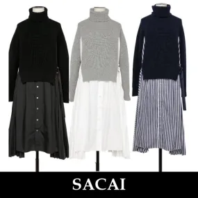 sacai  |Wool Street Style Logo V-neck & Crew neck