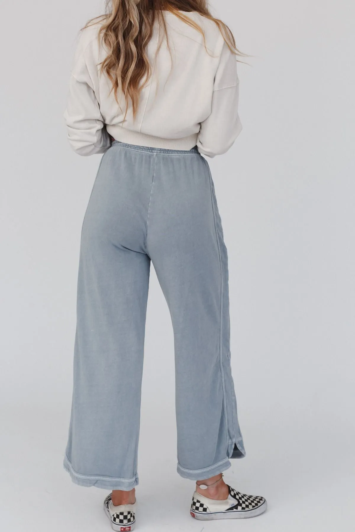 So Comfy Wide Leg Pant Cropped Length - Faded Blue