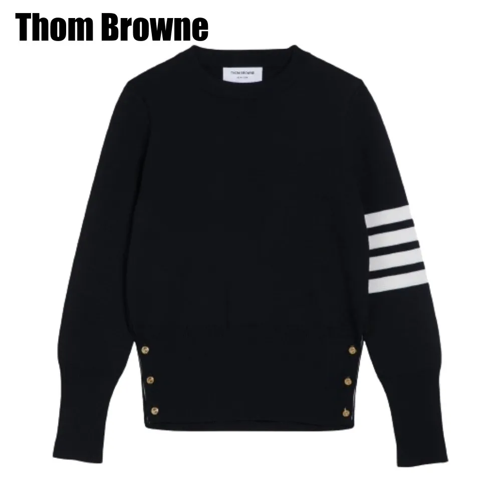 THOM BROWNE  |Crew Neck Stripes Casual Style Unisex Wool Rib Long Sleeves