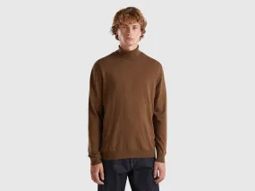 Turtleneck in lightweight cotton blend - Brown | Benetton