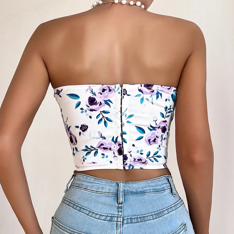 Unique Overbust Floral Corset, Y2k Bustier Crop Top, Elegant Retro Corset Top for Womens