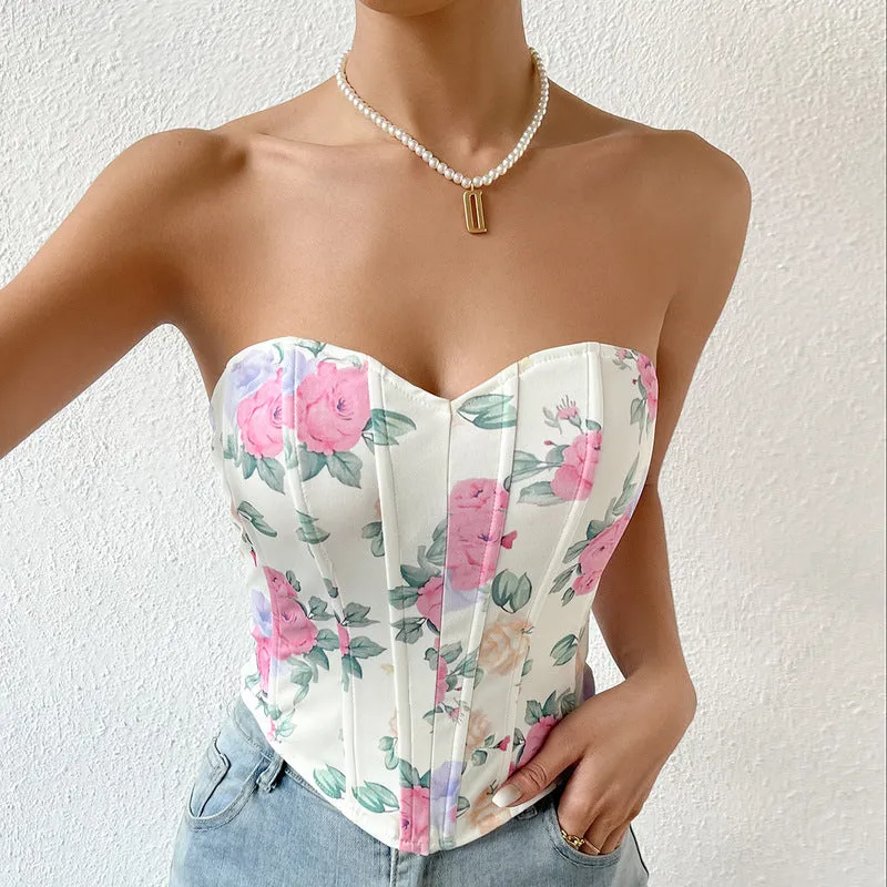 Unique Overbust Floral Corset, Y2k Bustier Crop Top, Elegant Retro Corset Top for Womens