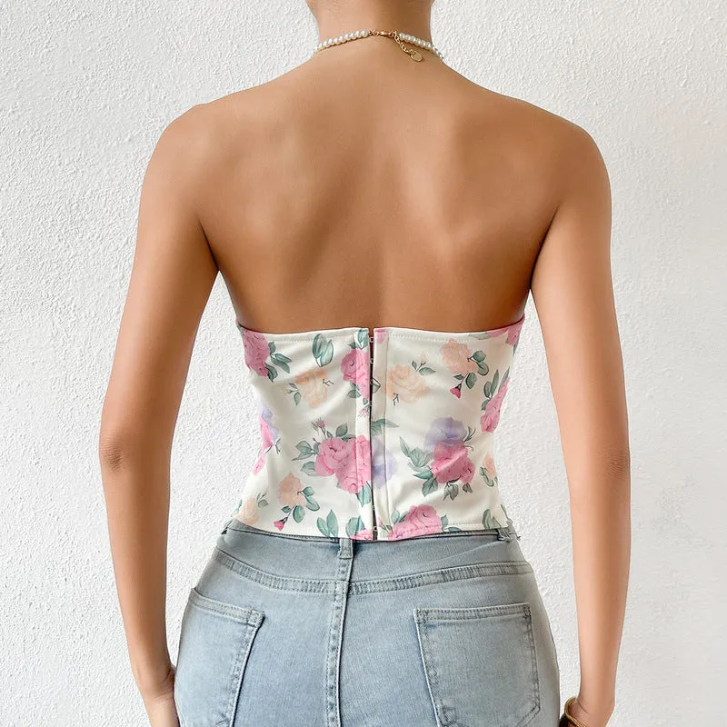 Unique Overbust Floral Corset, Y2k Bustier Crop Top, Elegant Retro Corset Top for Womens