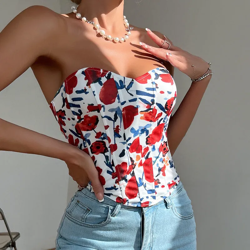 Unique Overbust Floral Corset, Y2k Bustier Crop Top, Elegant Retro Corset Top for Womens