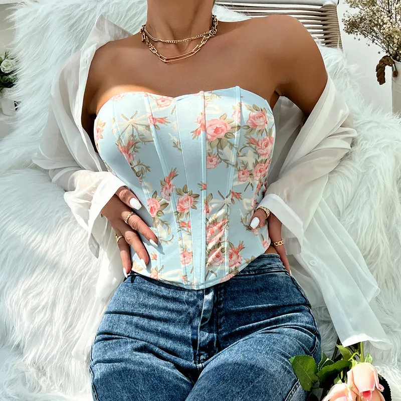 Unique Overbust Floral Corset, Y2k Bustier Crop Top, Elegant Retro Corset Top for Womens