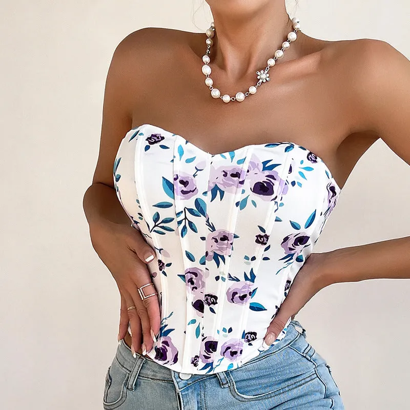 Unique Overbust Floral Corset, Y2k Bustier Crop Top, Elegant Retro Corset Top for Womens