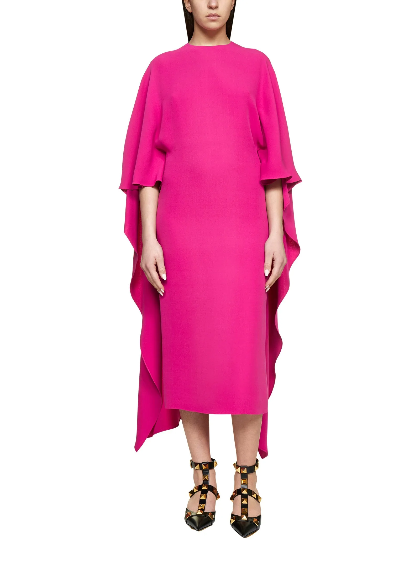 Valentino Crewneck Draped Midi Dress