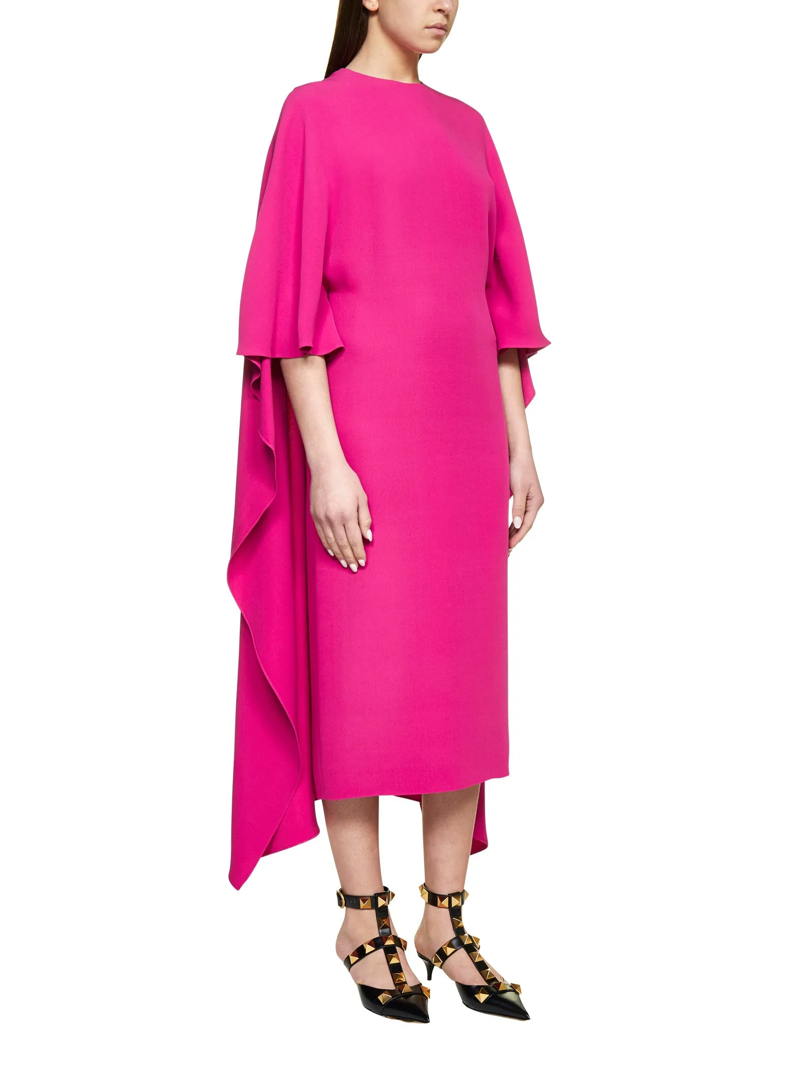 Valentino Crewneck Draped Midi Dress