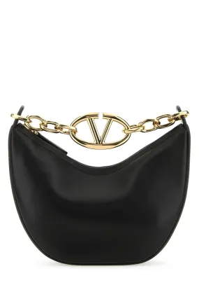 Valentino Garavani Black Leather Small Hobo V Logo Moon Handbag