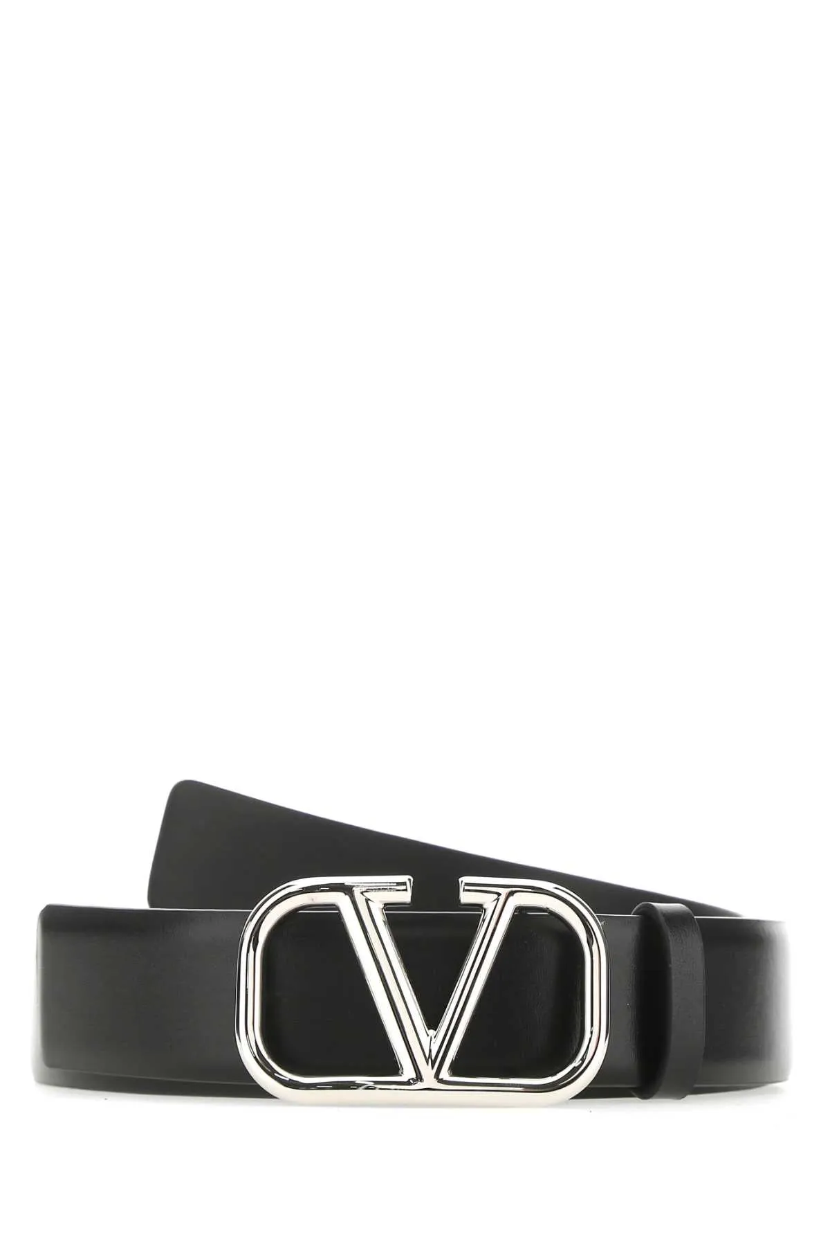 Valentino Garavani Black Leather V Logo Belt