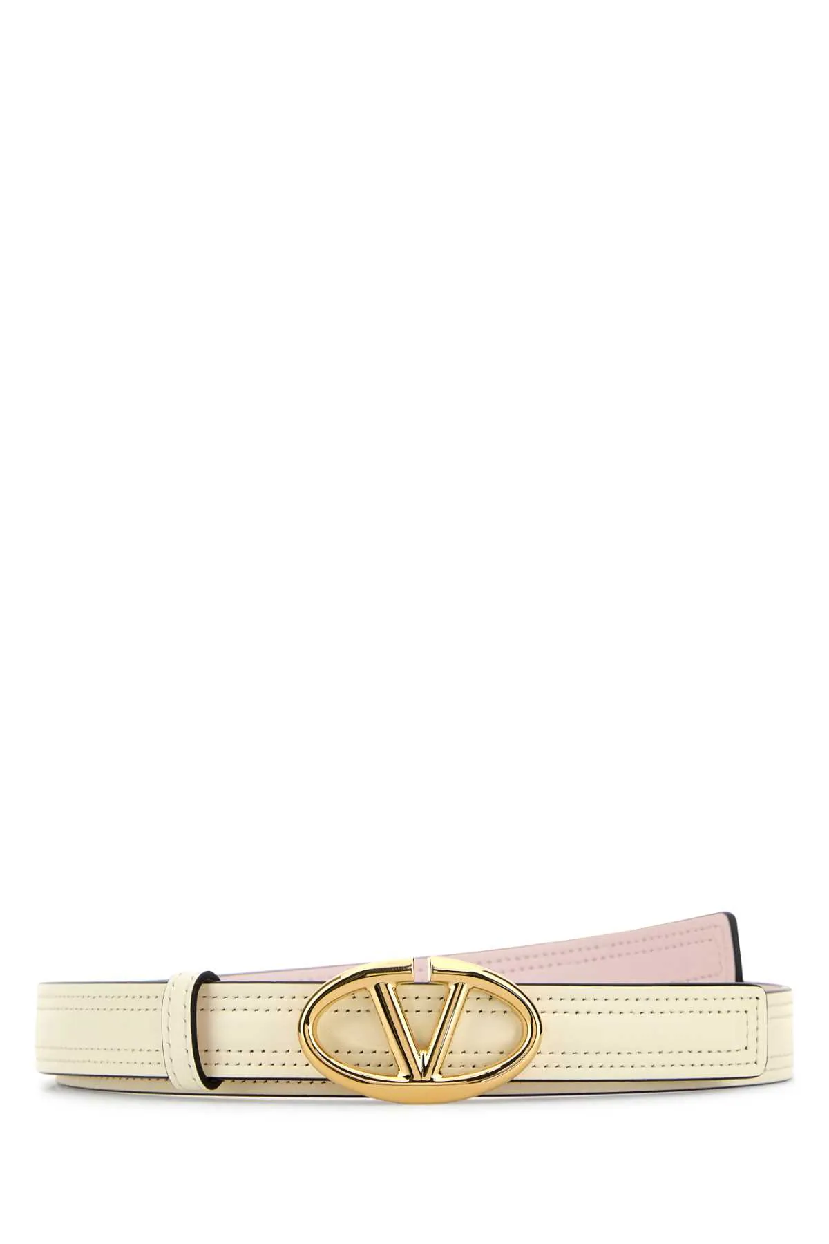 Valentino Garavani Ivory Leather Reversible Vlogo Belt