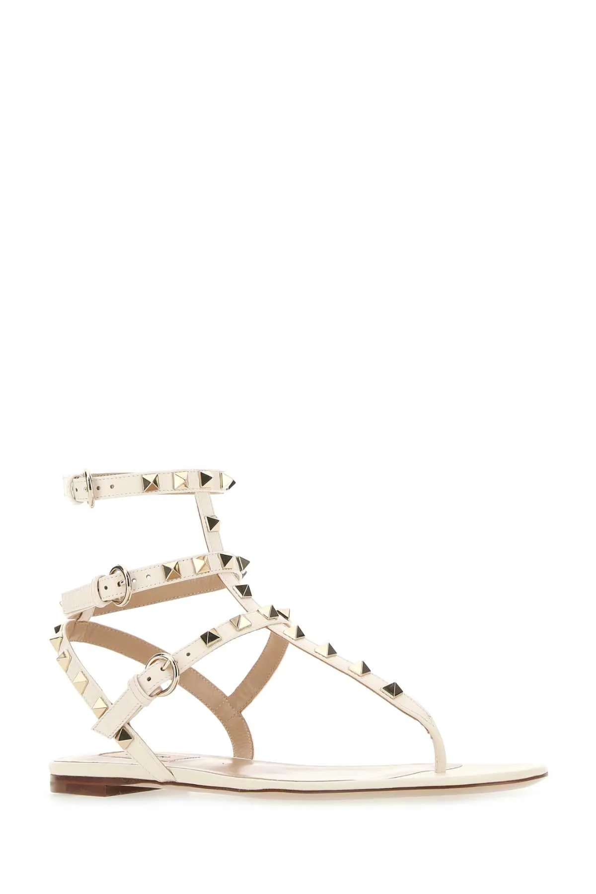 Valentino Garavani Ivory Leather Rockstud Thong Sandals