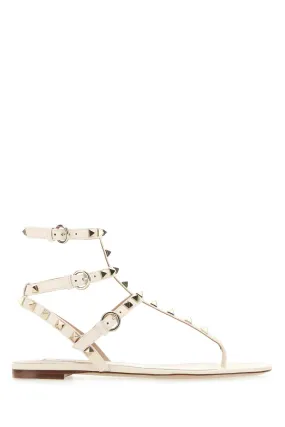 Valentino Garavani Ivory Leather Rockstud Thong Sandals