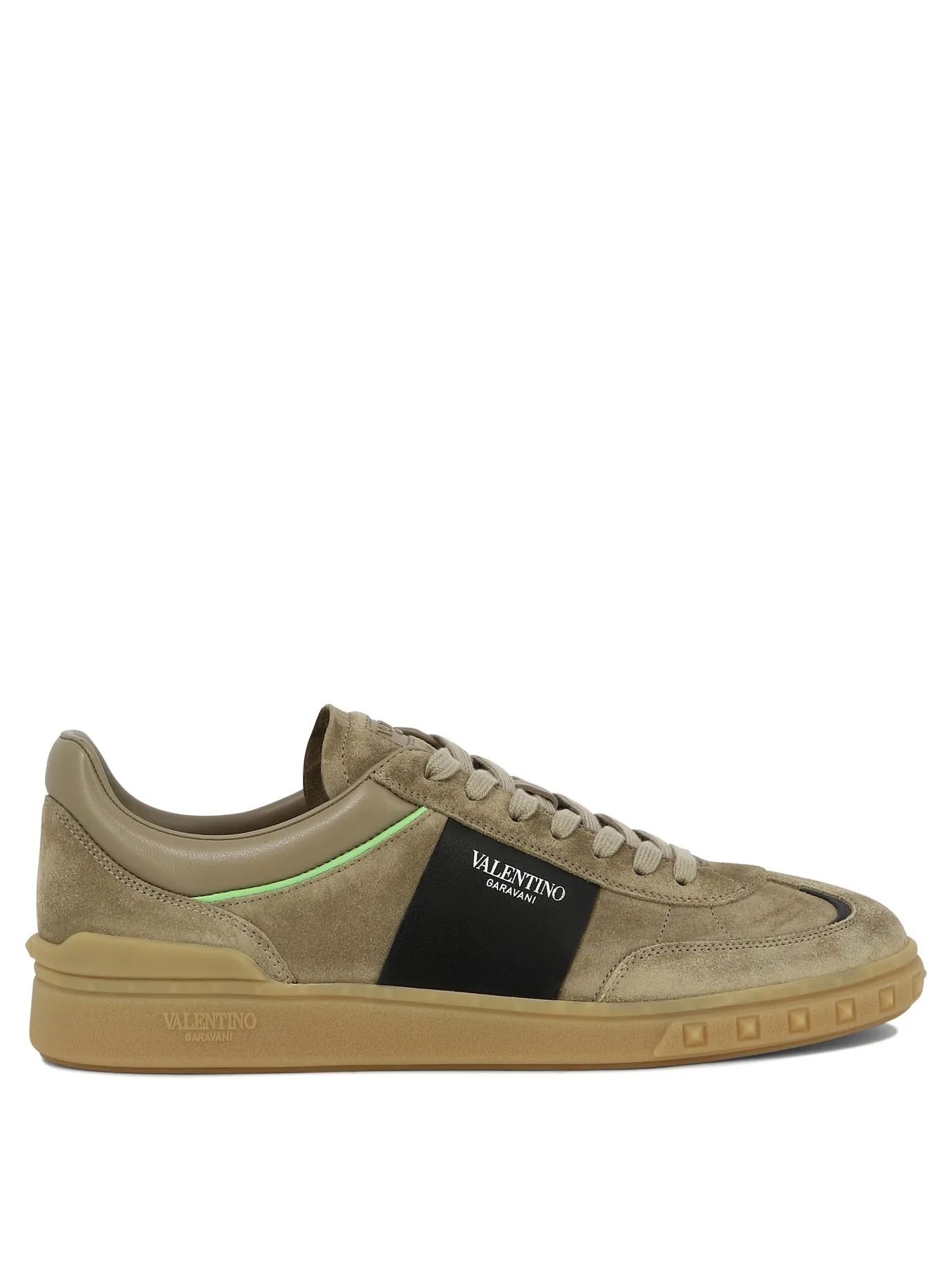 VALENTINO GARAVANI Mens Beige Sneakers with Studded Rubber Sole and Valentino Logo Detail