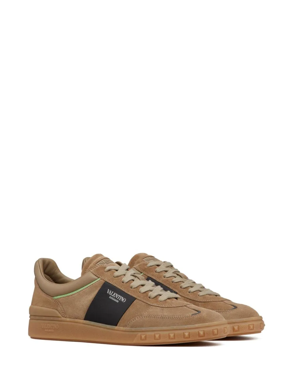 VALENTINO GARAVANI Mens Beige Sneakers with Studded Rubber Sole and Valentino Logo Detail