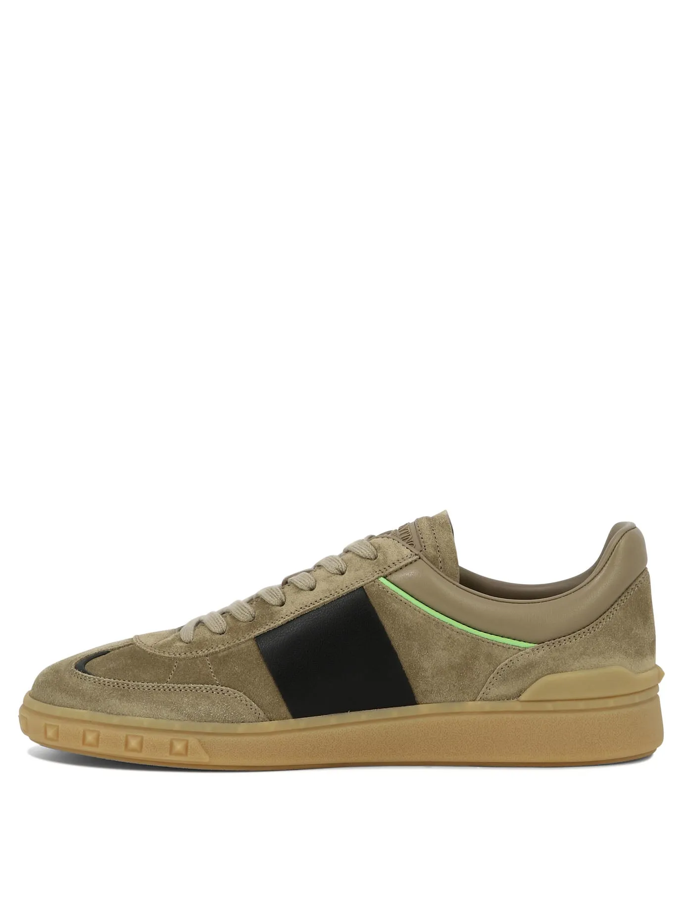 VALENTINO GARAVANI Mens Beige Sneakers with Studded Rubber Sole and Valentino Logo Detail