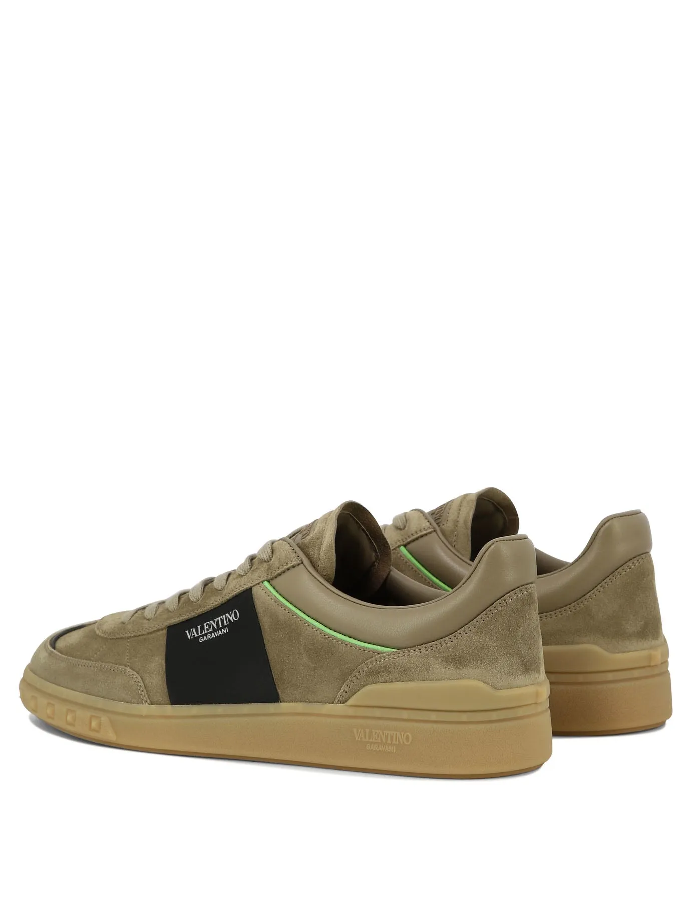 VALENTINO GARAVANI Mens Beige Sneakers with Studded Rubber Sole and Valentino Logo Detail