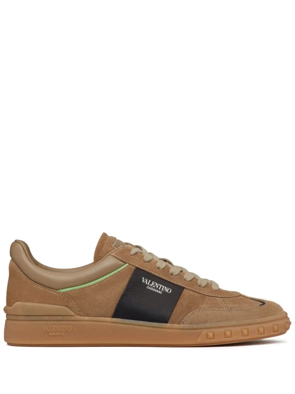 VALENTINO GARAVANI Mens Beige Sneakers with Studded Rubber Sole and Valentino Logo Detail