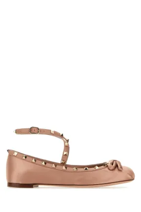 Valentino Garavani Powder Pink Satin Rockstud Ballerinas