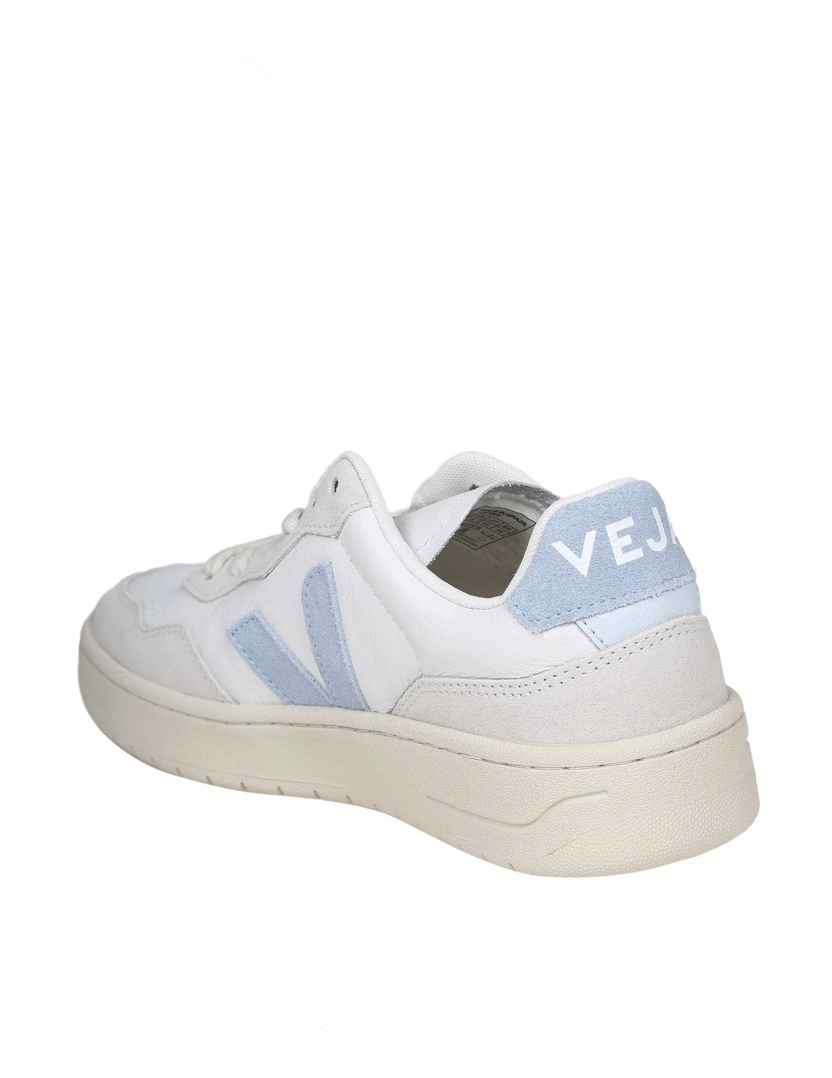 VEJA V 90 SNEAKERS IN WHITE AND LIGHT BLUE LEATHER AND SUEDE