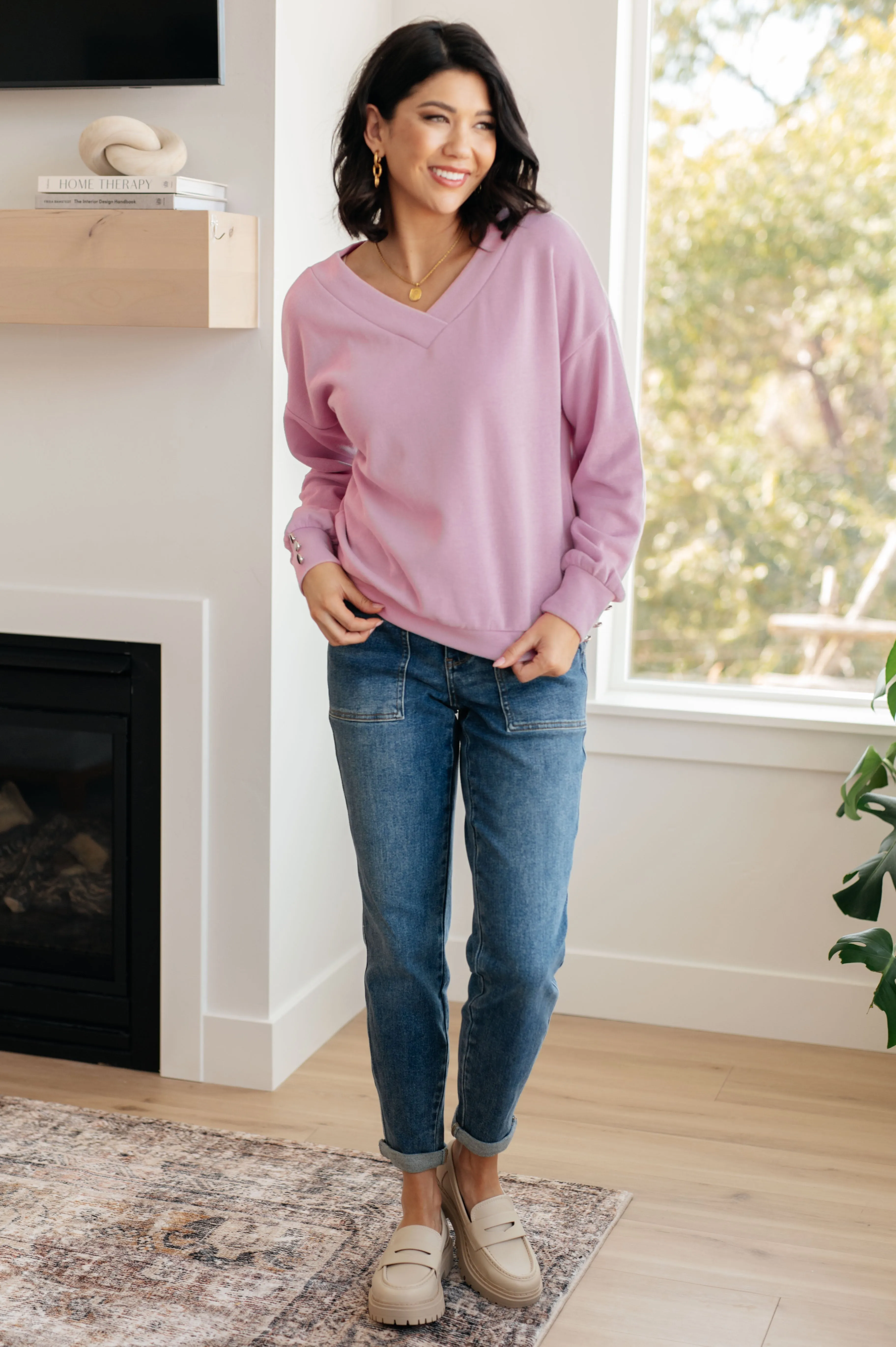 Verified Long Sleeve V-Neck Top