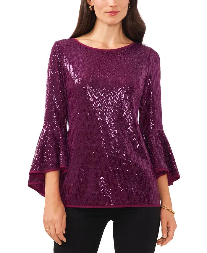 Vince Camuto Women's Sequin Bell Sleeve Top Purple