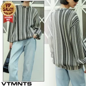 VTMNTS  |Crew Neck Stripes Wool Blended Fabrics Long Sleeves