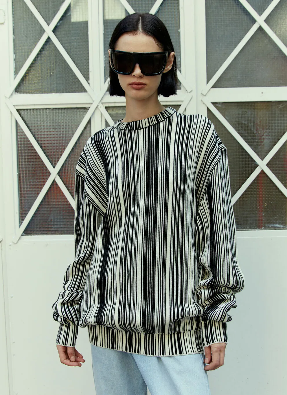 VTMNTS  |Crew Neck Stripes Wool Blended Fabrics Long Sleeves