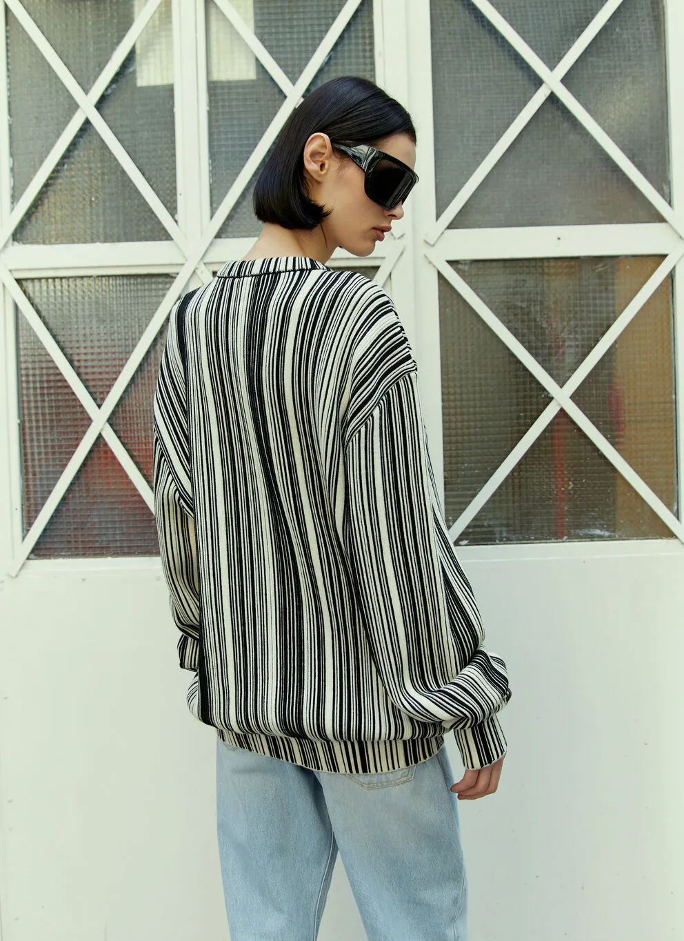 VTMNTS  |Crew Neck Stripes Wool Blended Fabrics Long Sleeves