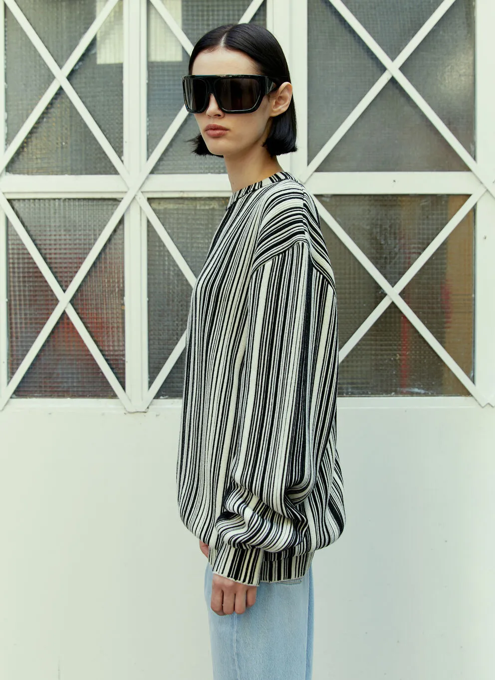 VTMNTS  |Crew Neck Stripes Wool Blended Fabrics Long Sleeves