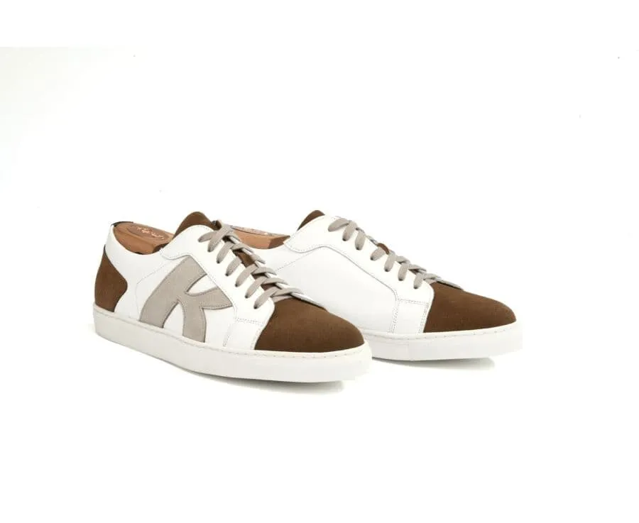 White and Cognac suede Men's Trainers - BRENTWOOD