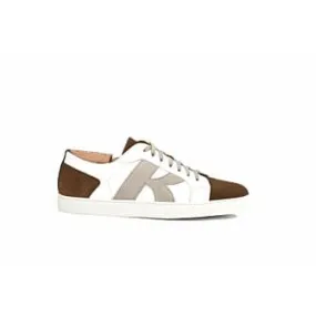 White and Cognac suede Men's Trainers - BRENTWOOD