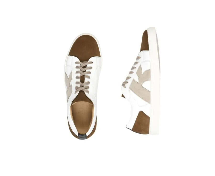 White and Cognac suede Men's Trainers - BRENTWOOD