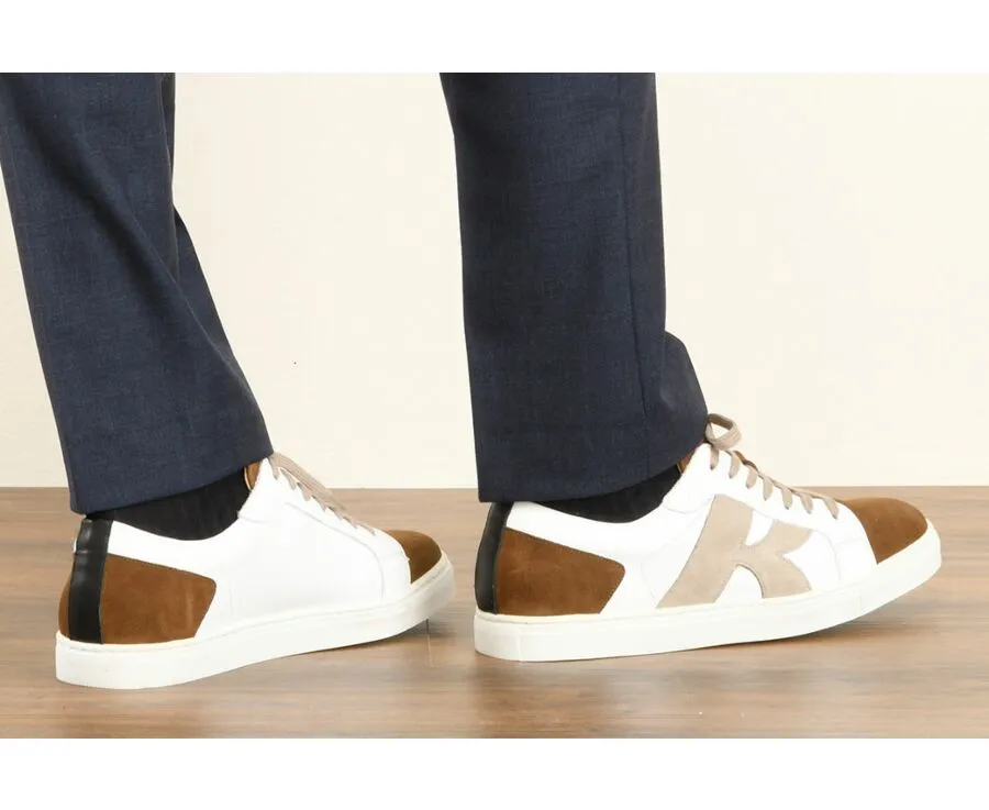 White and Cognac suede Men's Trainers - BRENTWOOD