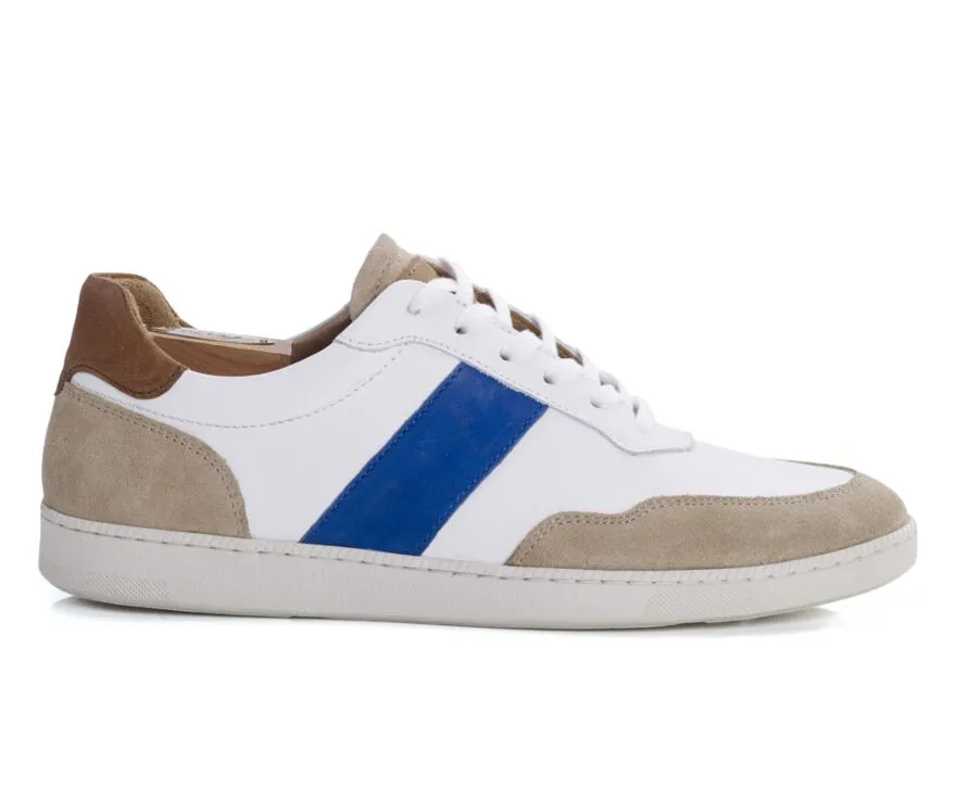 White beige and Blue Men's leather Trainers - BERRINGA