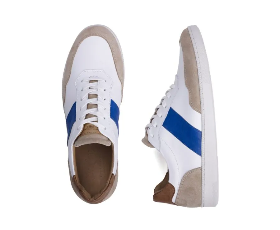 White beige and Blue Men's leather Trainers - BERRINGA