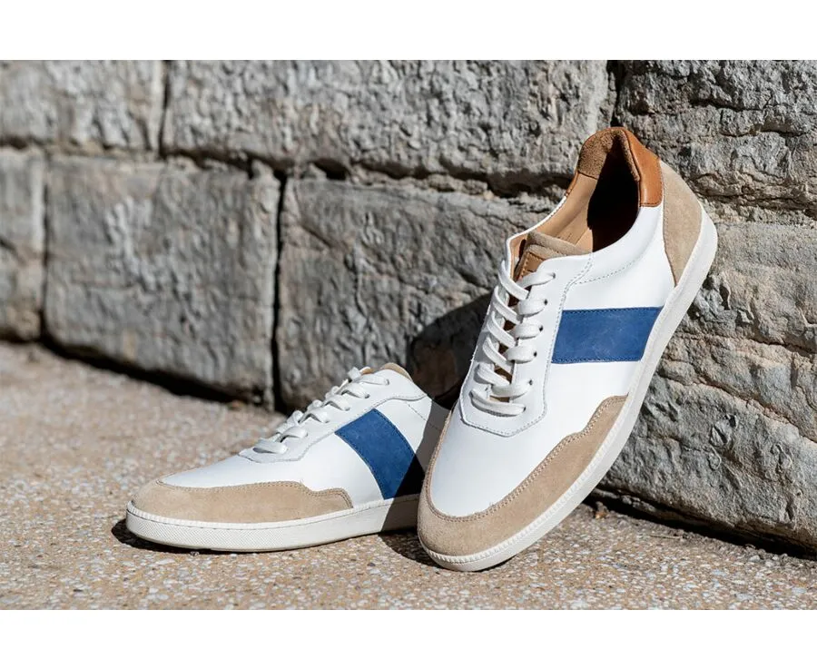 White beige and Blue Men's leather Trainers - BERRINGA