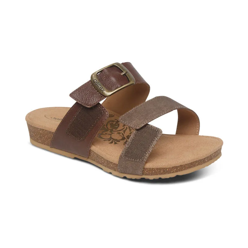 Women's Aetrex Daisy Adjustable Slide Color: Brown