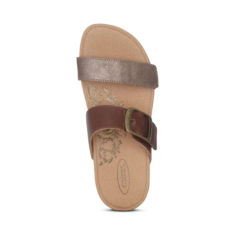 Women's Aetrex Daisy Adjustable Slide Color: Brown