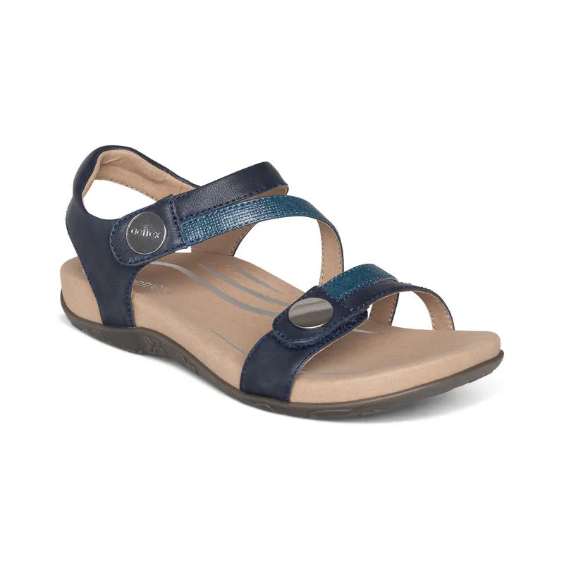 Women's Aetrex Jess Adjustable Quarter Strap Sandal Color: Navy