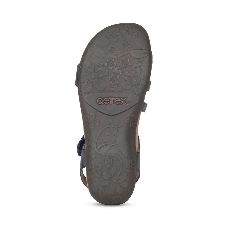 Women's Aetrex Jess Adjustable Quarter Strap Sandal Color: Navy