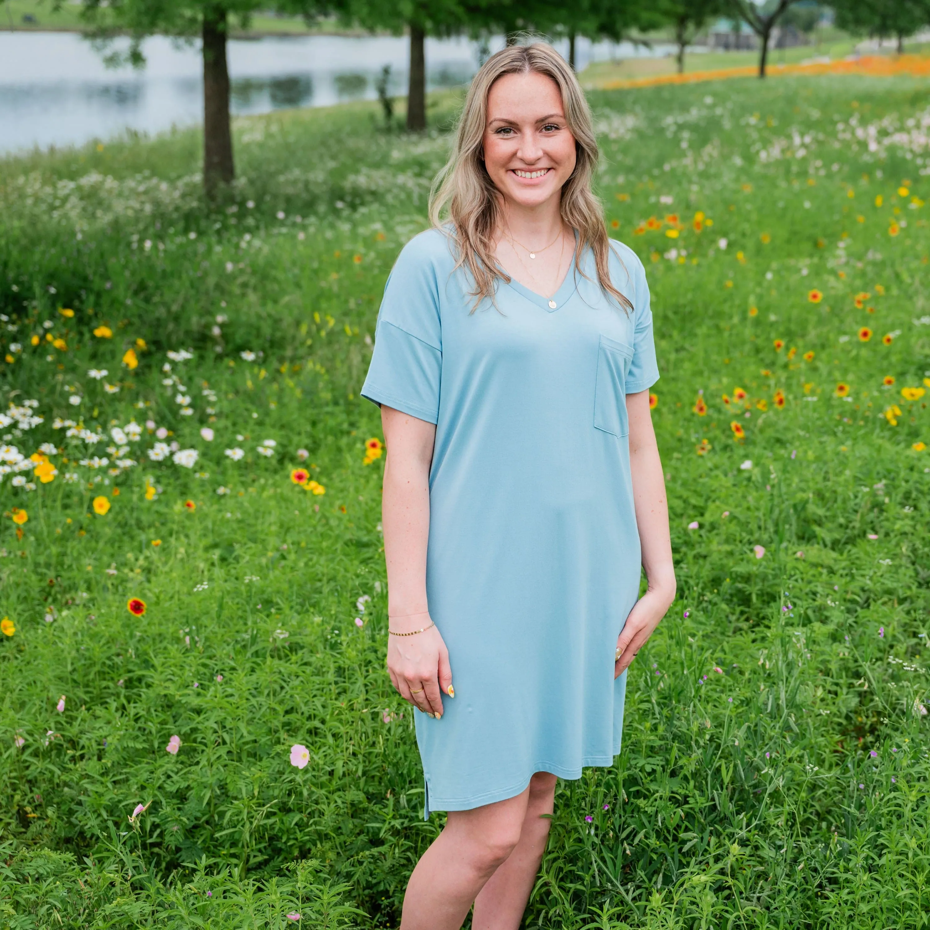 Women's T-Shirt Dress in Dusty Blue