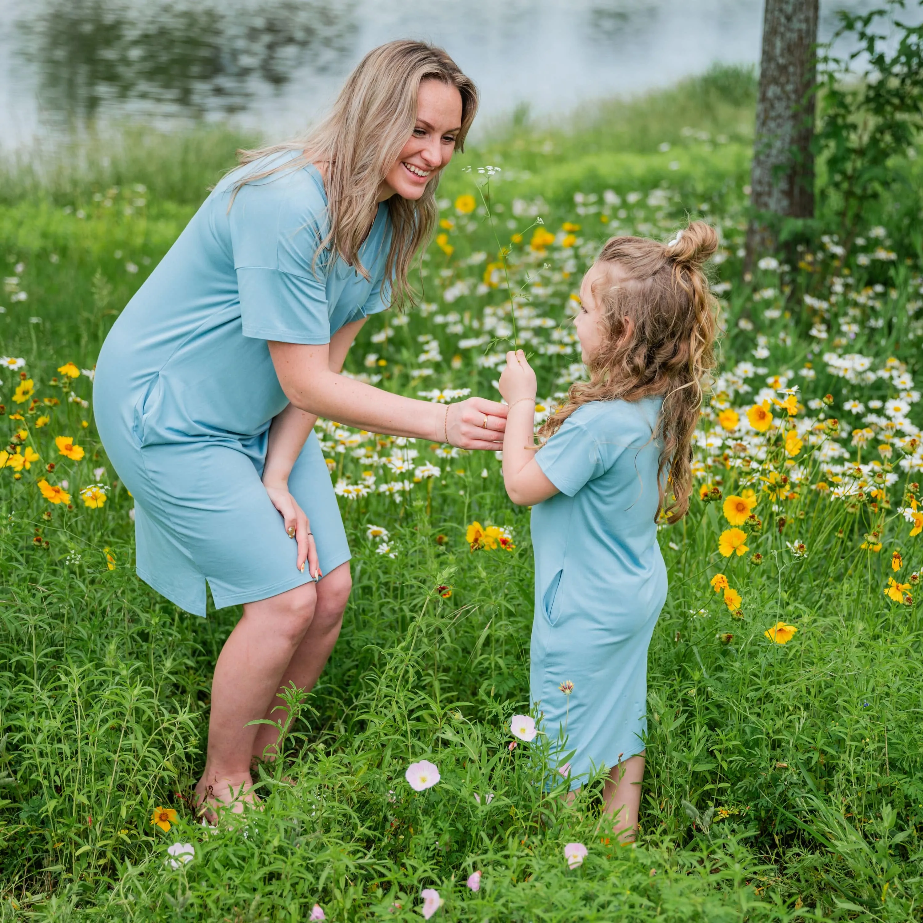 Women's T-Shirt Dress in Dusty Blue