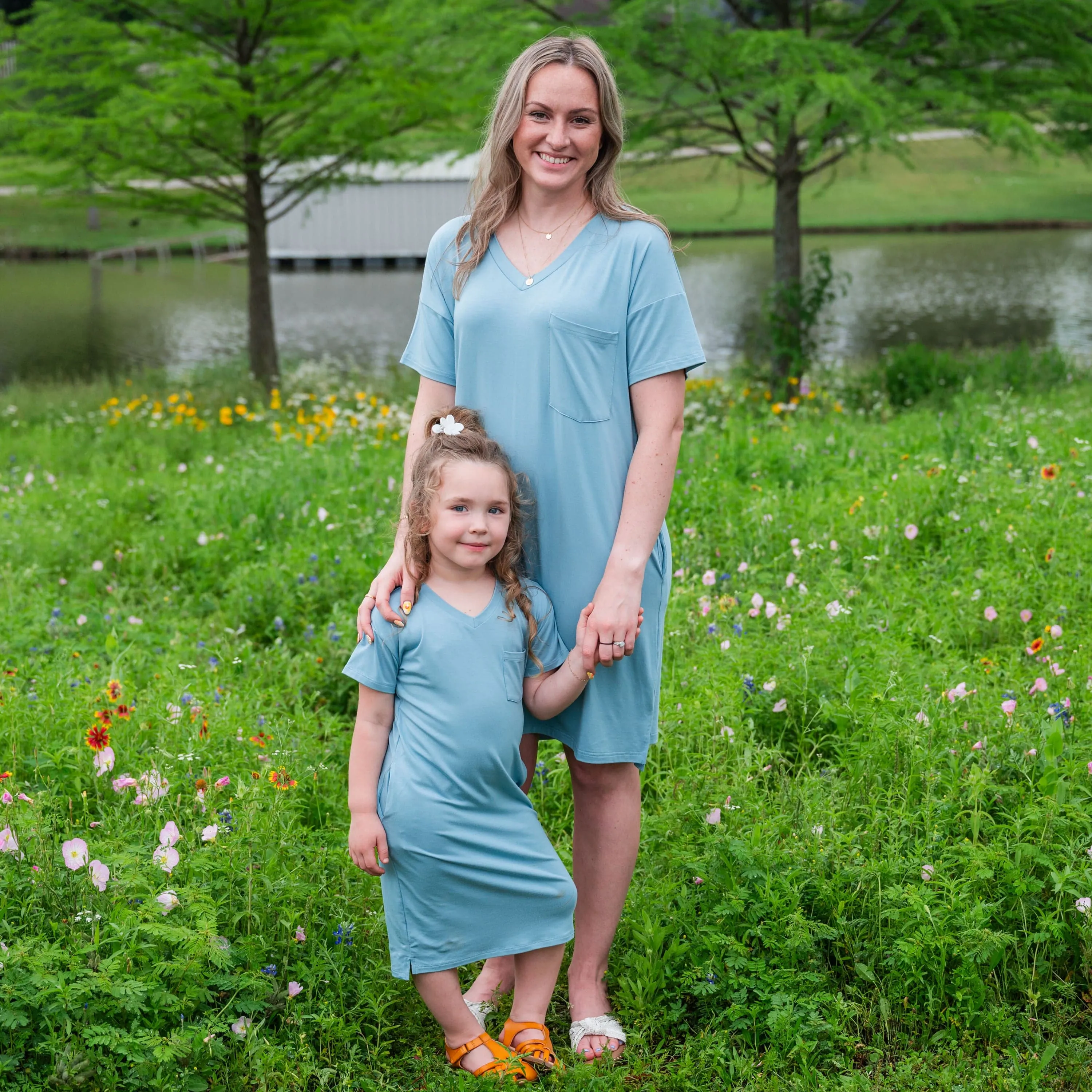 Women's T-Shirt Dress in Dusty Blue