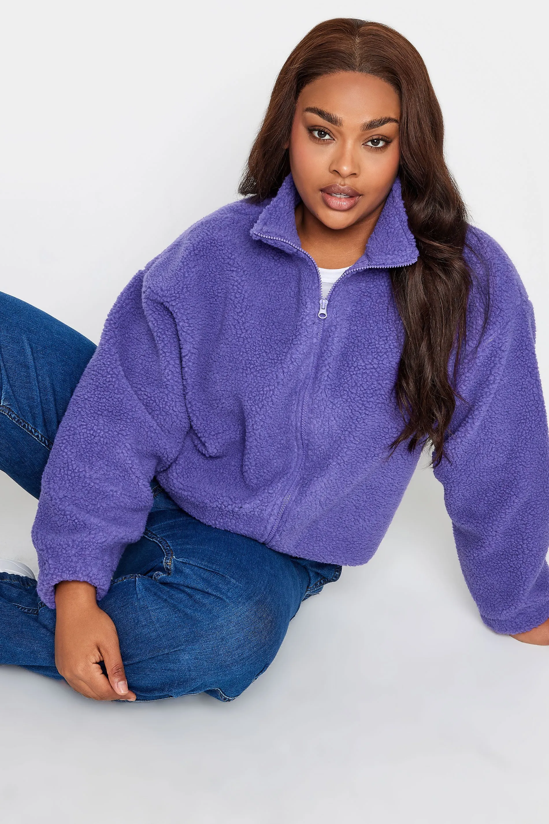 YOURS Curve Purple Cropped Zip Through Teddy Fleece