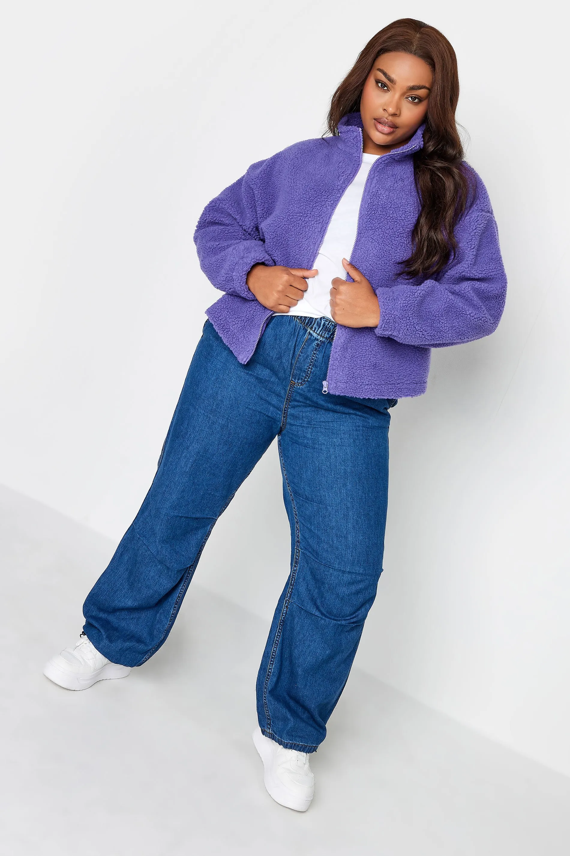 YOURS Curve Purple Cropped Zip Through Teddy Fleece