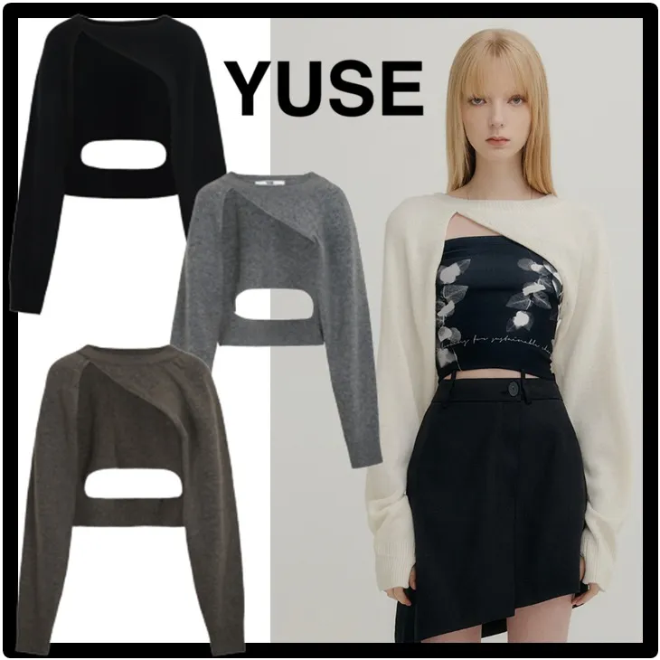 YUSE  |Casual Style Unisex Street Style Logo V-neck & Crew neck