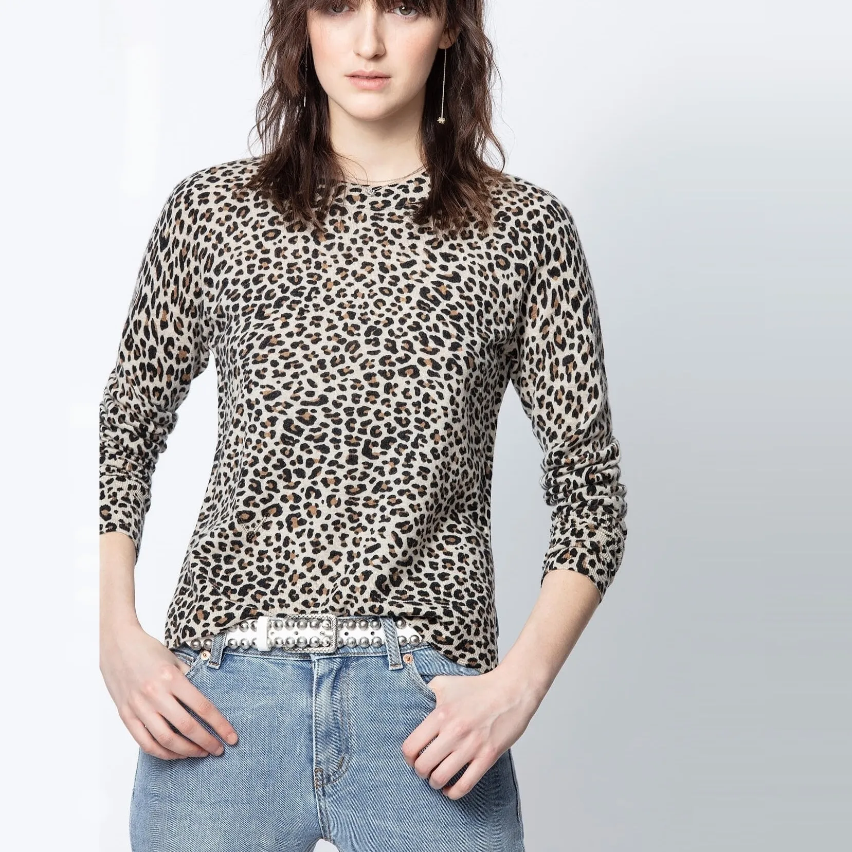 ZADIG & VOLTAIRE  |Leopard Patterns Casual Style V-neck & Crew neck