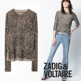 ZADIG & VOLTAIRE  |Leopard Patterns Casual Style V-neck & Crew neck